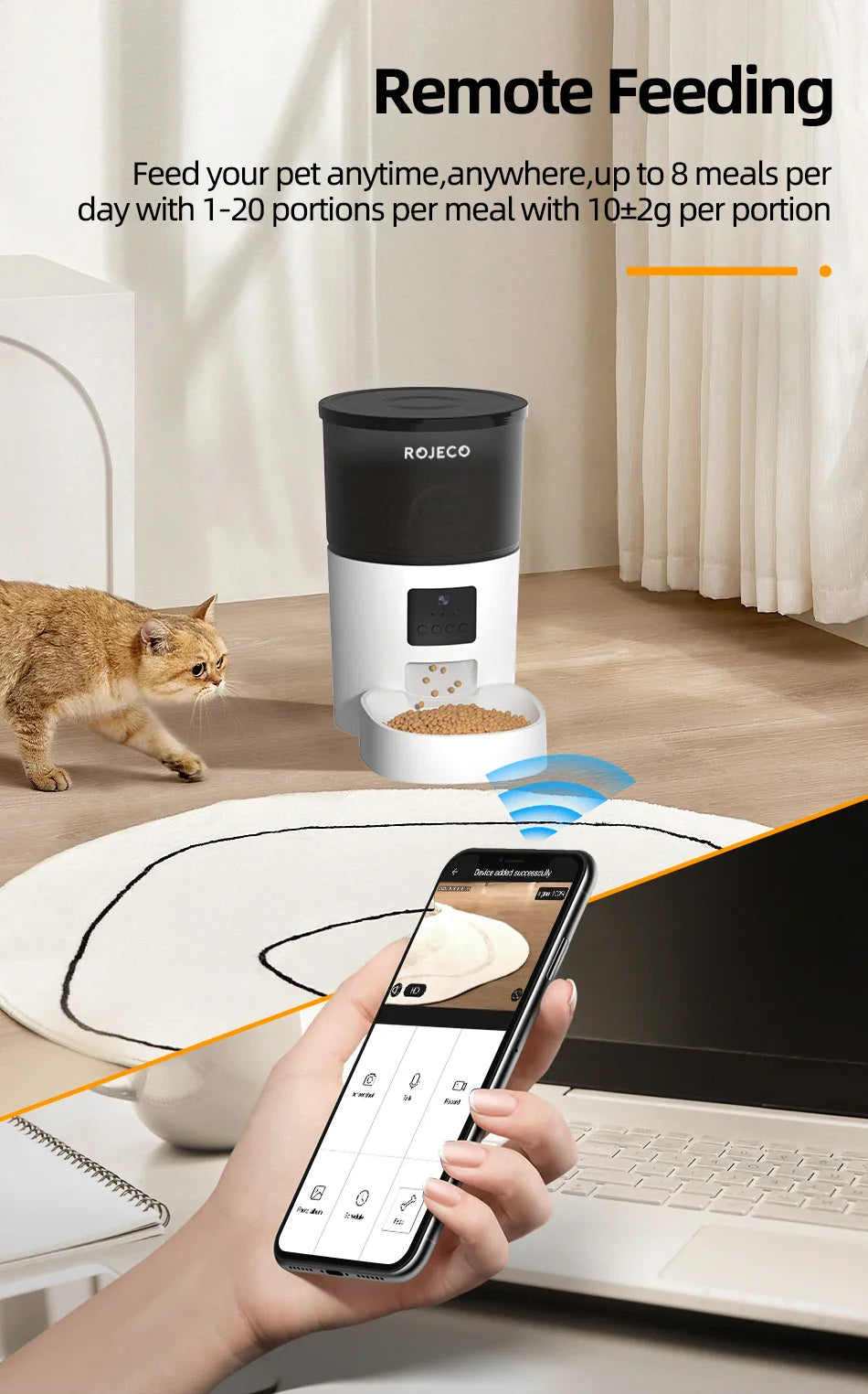 ROJECO Automatic Cat Feeder With Camera Video