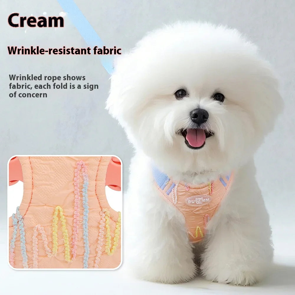 Cute Korean-Style Dog Harness & Leash – No-Pull Adjustable Vest for Small Pets, Ideal for Walks