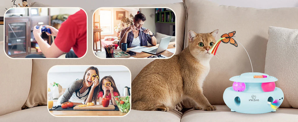4-in-1 Interactive Cat Toy – USB Rechargeable Whack-a-Mole, Fluttering Butterfly, Track Balls & 6-Hole Mouse Game for Indoor Fun