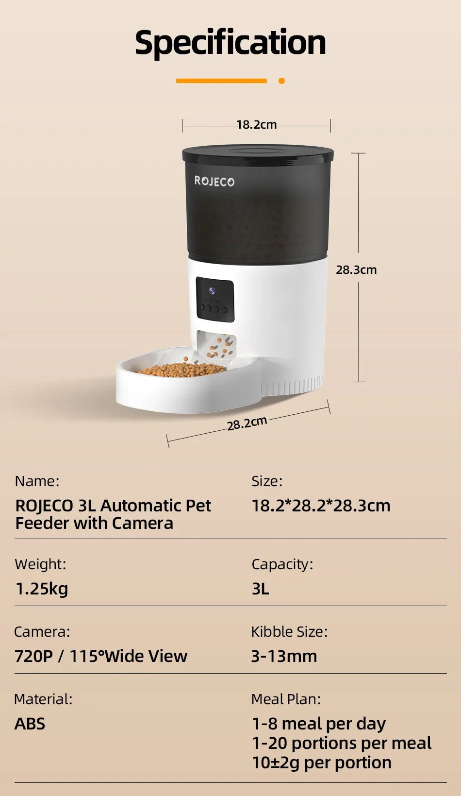 ROJECO Automatic Cat Feeder With Camera Video
