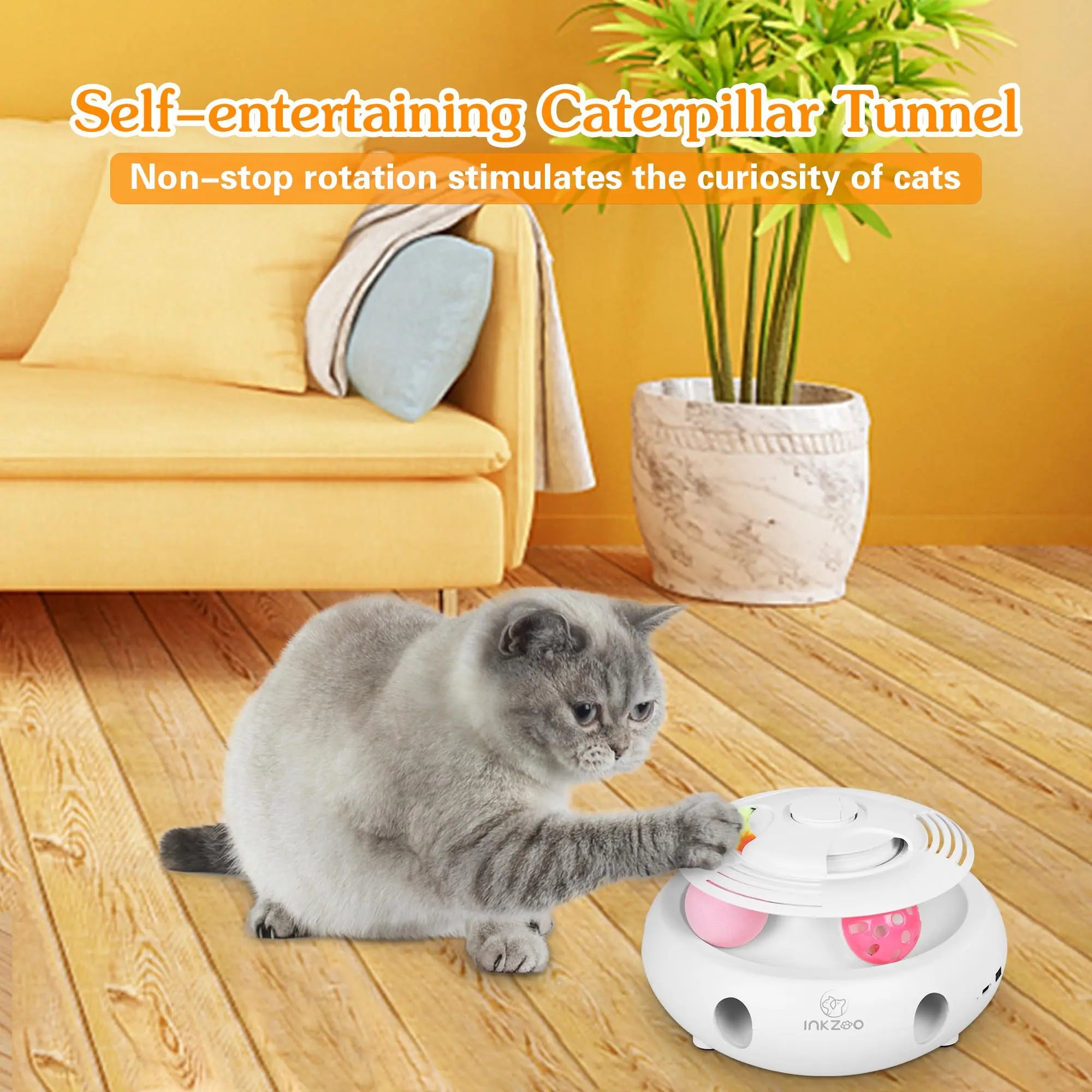 4-in-1 Interactive Cat Toy – USB Rechargeable Whack-a-Mole, Fluttering Butterfly, Track Balls & 6-Hole Mouse Game for Indoor Fun