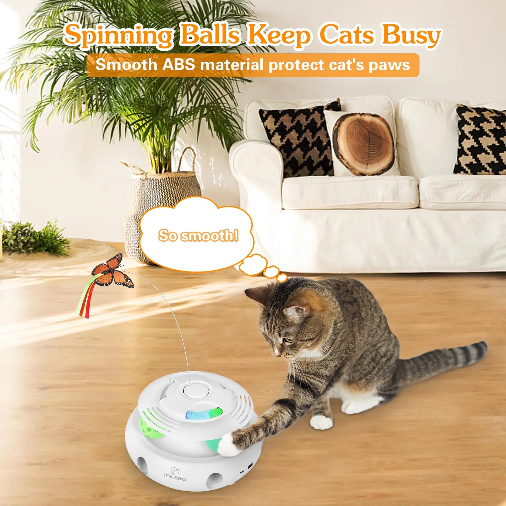 4-in-1 Interactive Cat Toy – USB Rechargeable Whack-a-Mole, Fluttering Butterfly, Track Balls & 6-Hole Mouse Game for Indoor Fun
