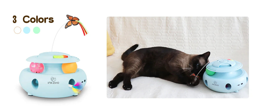 4-in-1 Interactive Cat Toy – USB Rechargeable Whack-a-Mole, Fluttering Butterfly, Track Balls & 6-Hole Mouse Game for Indoor Fun