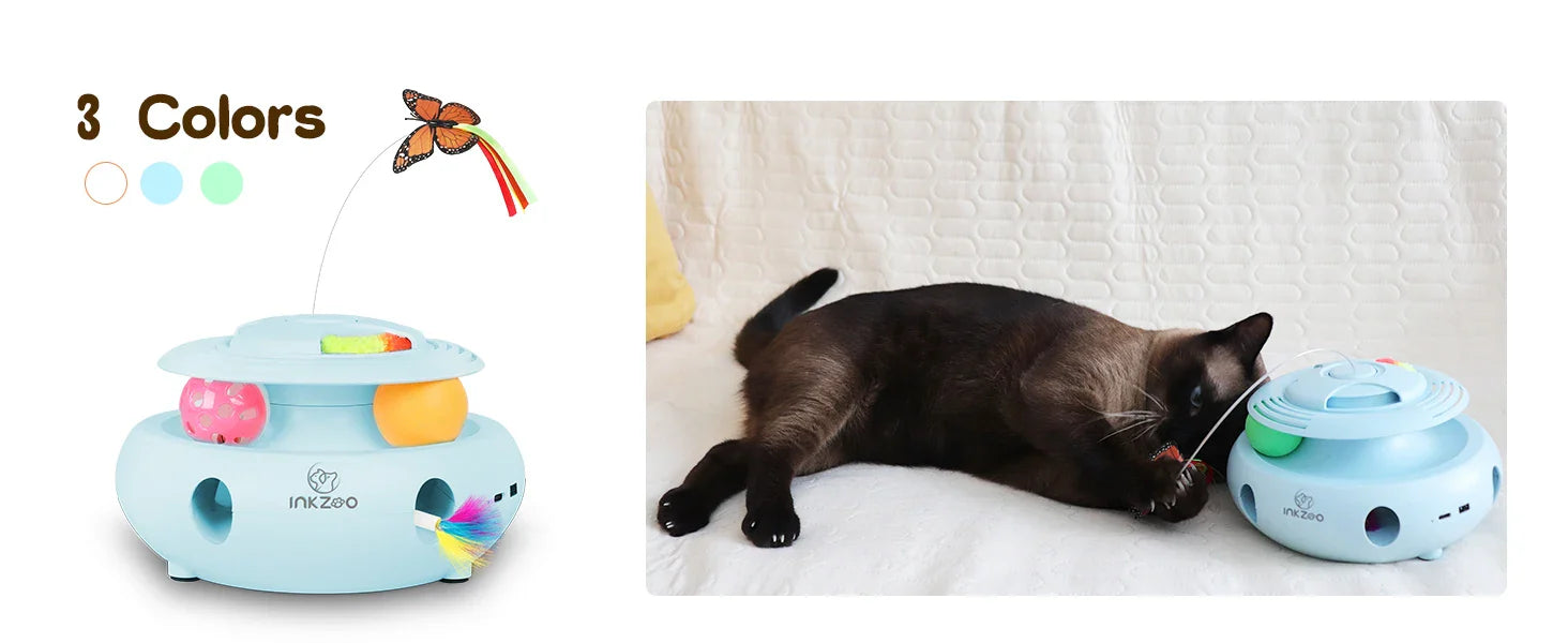 4-in-1 Interactive Cat Toy – USB Rechargeable Whack-a-Mole, Fluttering Butterfly, Track Balls & 6-Hole Mouse Game for Indoor Fun