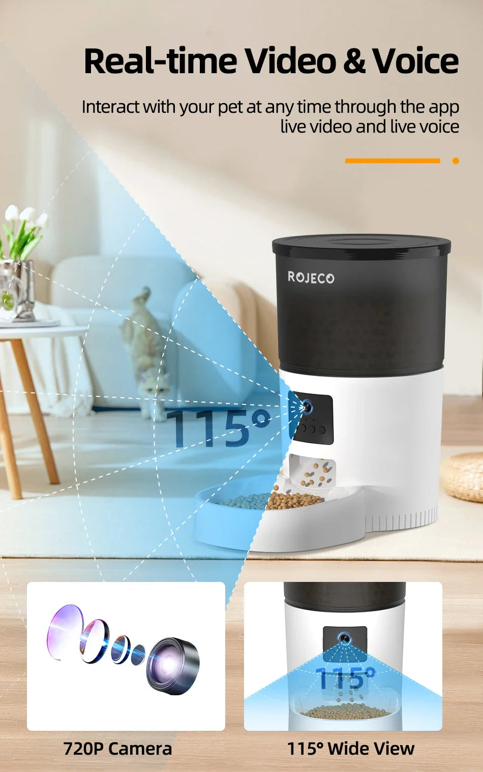 ROJECO Automatic Cat Feeder With Camera Video