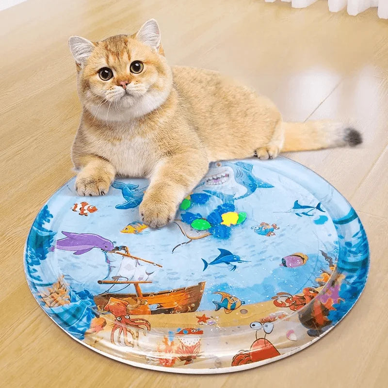 Interactive Cat Water Play Mat – Sensory PVC Ocean Fish Crawling Induction Toy for Cats
