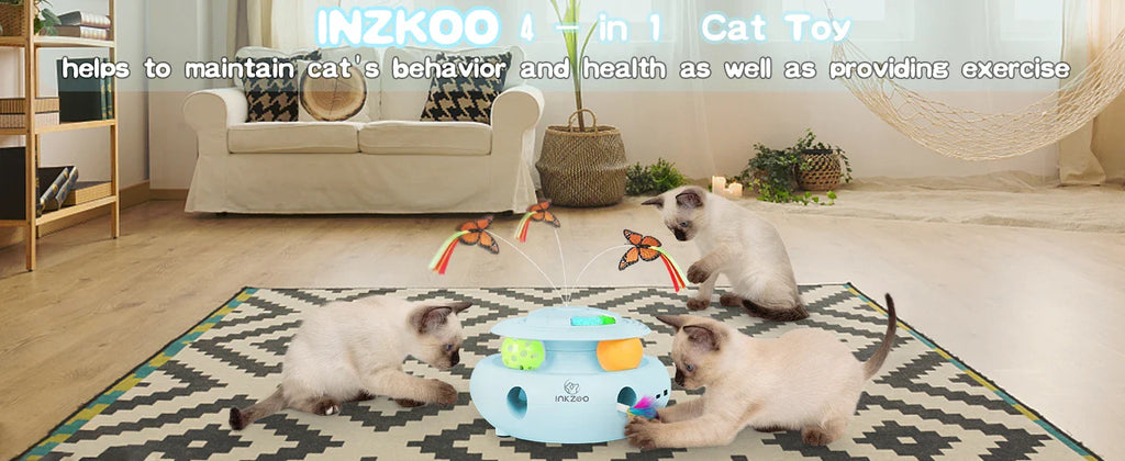 4-in-1 Interactive Cat Toy – USB Rechargeable Whack-a-Mole, Fluttering Butterfly, Track Balls & 6-Hole Mouse Game for Indoor Fun