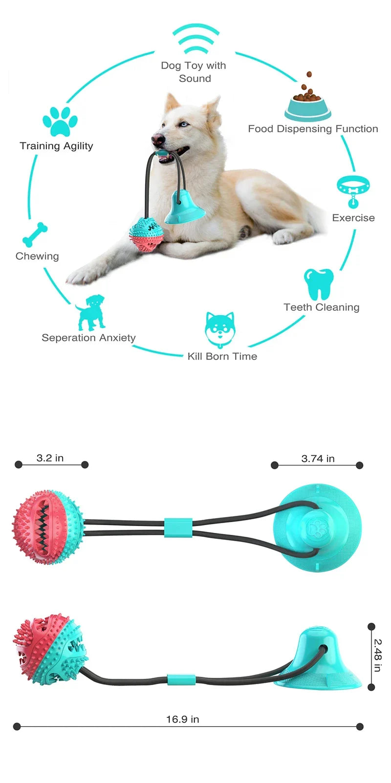 Interactive Chew Ball Toy with Suction Cup – Treat Feeder for Large Dogs & Huskies