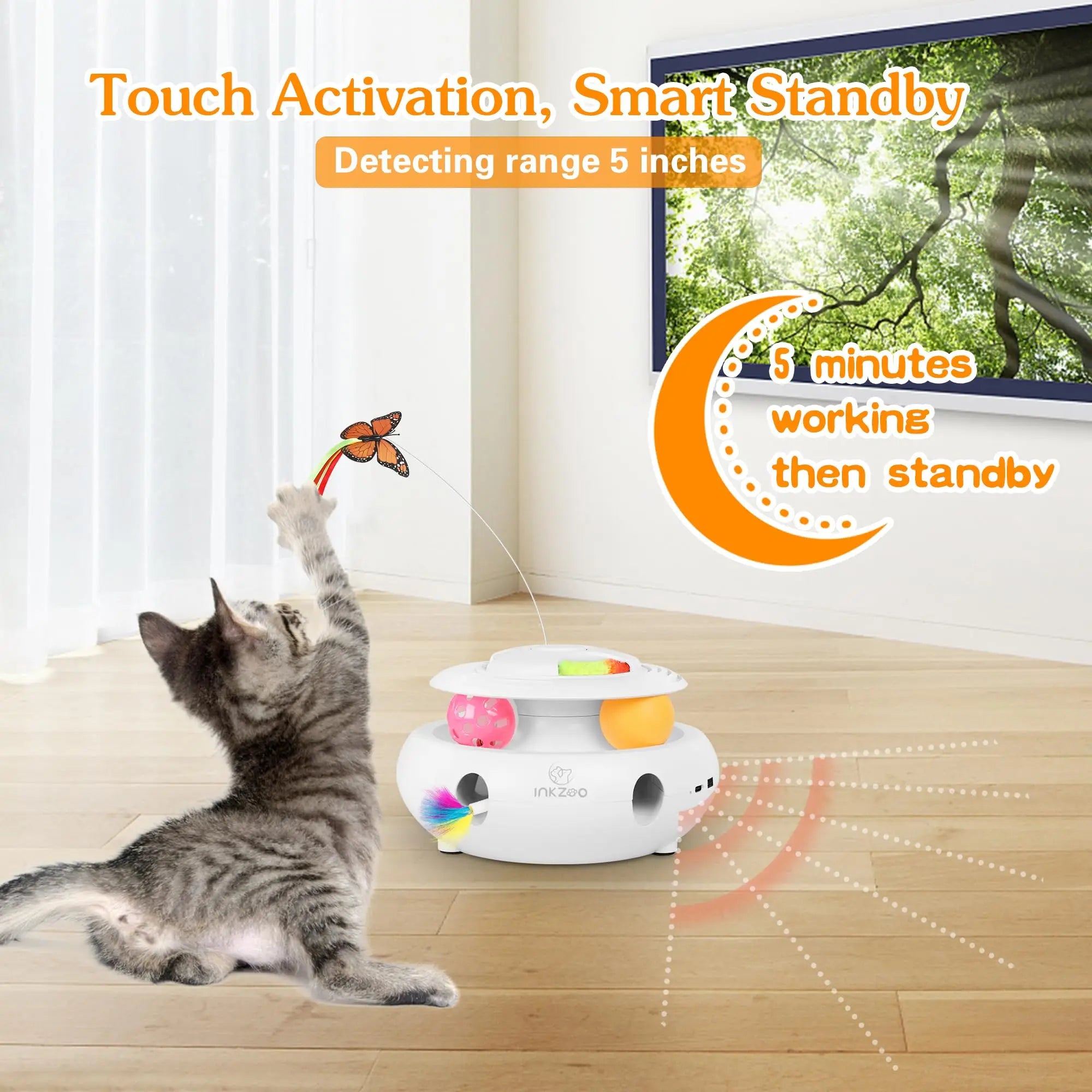4-in-1 Interactive Cat Toy – USB Rechargeable Whack-a-Mole, Fluttering Butterfly, Track Balls & 6-Hole Mouse Game for Indoor Fun