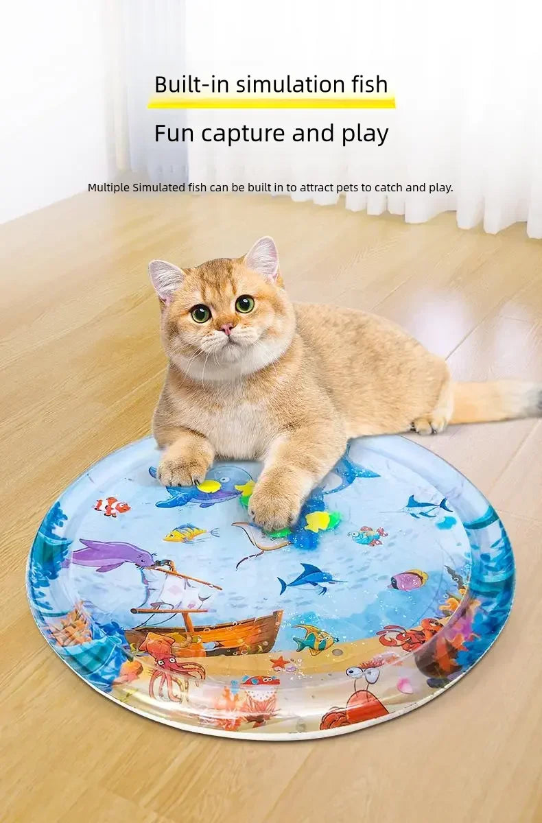Interactive Cat Water Play Mat – Sensory PVC Ocean Fish Crawling Induction Toy for Cats