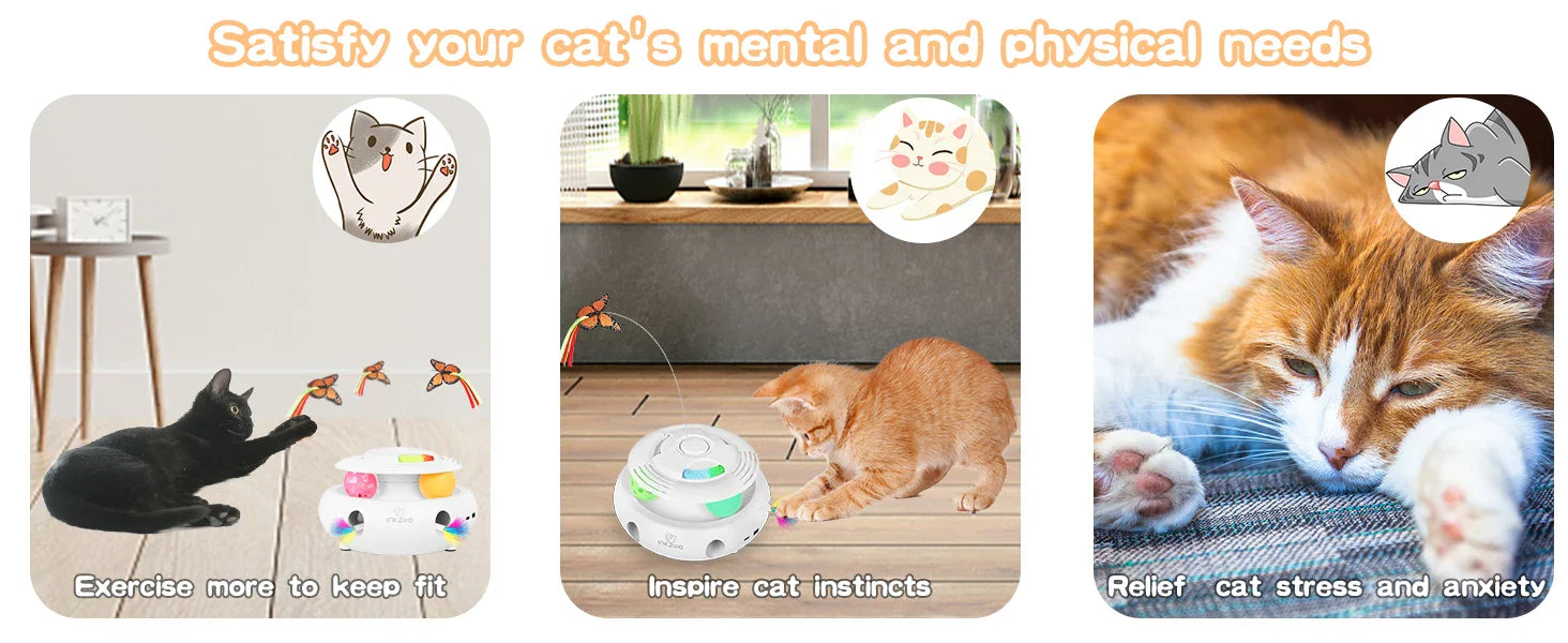 4-in-1 Interactive Cat Toy – USB Rechargeable Whack-a-Mole, Fluttering Butterfly, Track Balls & 6-Hole Mouse Game for Indoor Fun
