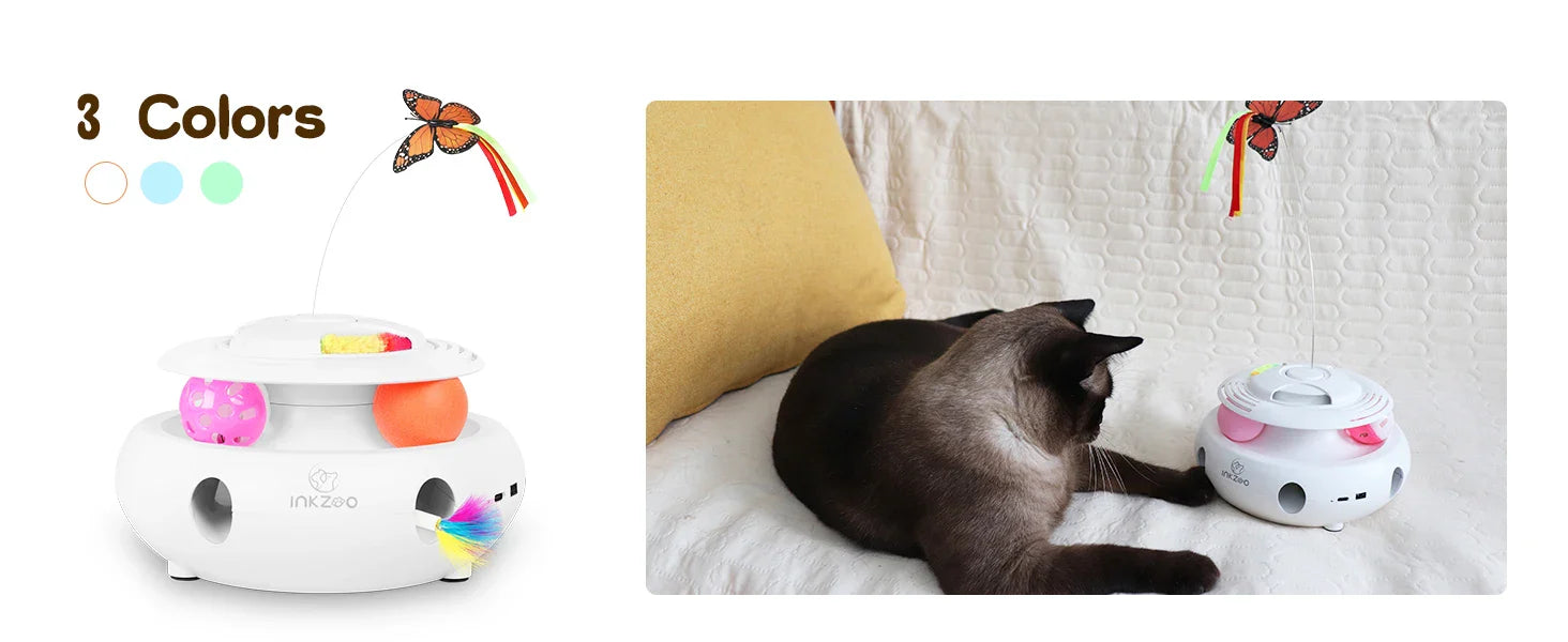 4-in-1 Interactive Cat Toy – USB Rechargeable Whack-a-Mole, Fluttering Butterfly, Track Balls & 6-Hole Mouse Game for Indoor Fun