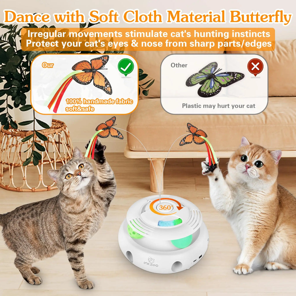 4-in-1 Interactive Cat Toy – USB Rechargeable Whack-a-Mole, Fluttering Butterfly, Track Balls & 6-Hole Mouse Game for Indoor Fun