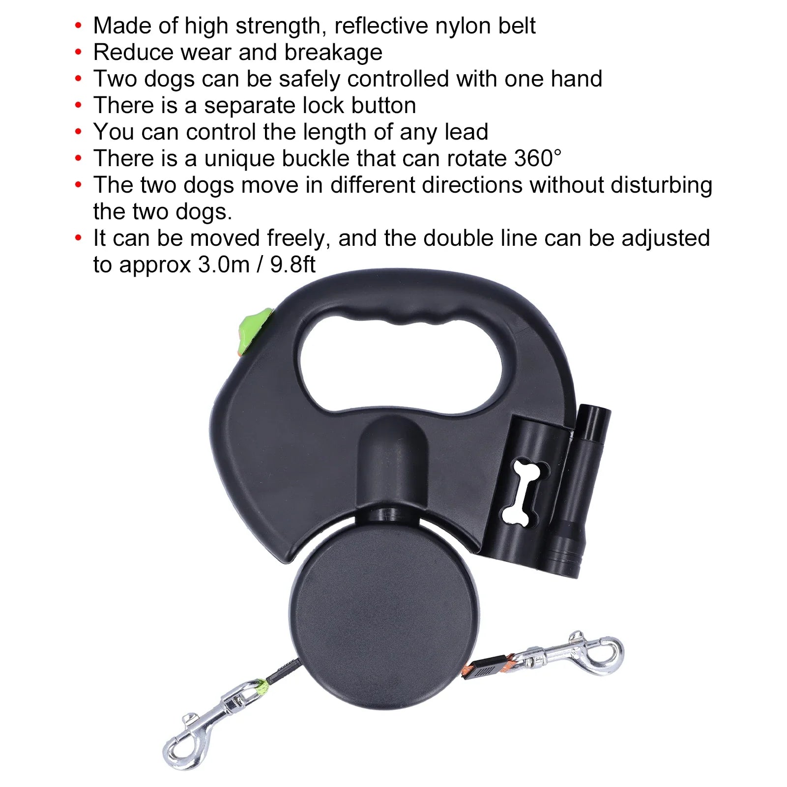 Retractable Pet Leash Automatic Retractable Pet Leash 1 Tow 2 Retractable Double Dog Leash with Flashlight and Bag Dispenser
