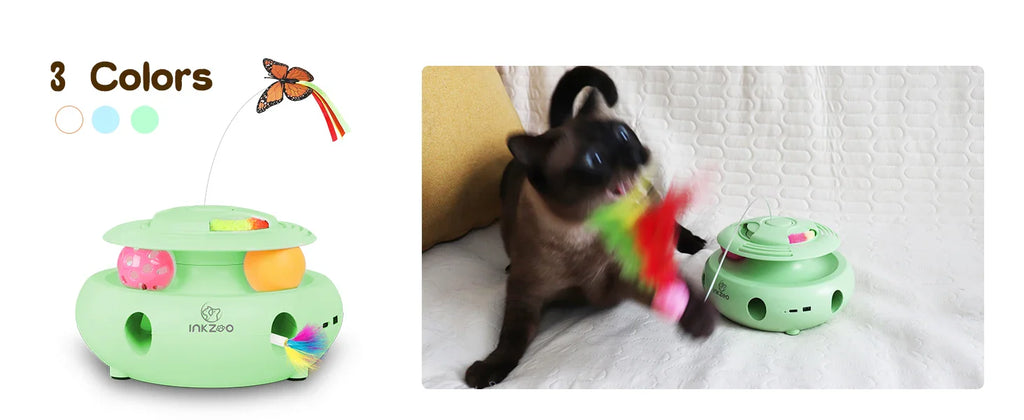4-in-1 Interactive Cat Toy – USB Rechargeable Whack-a-Mole, Fluttering Butterfly, Track Balls & 6-Hole Mouse Game for Indoor Fun