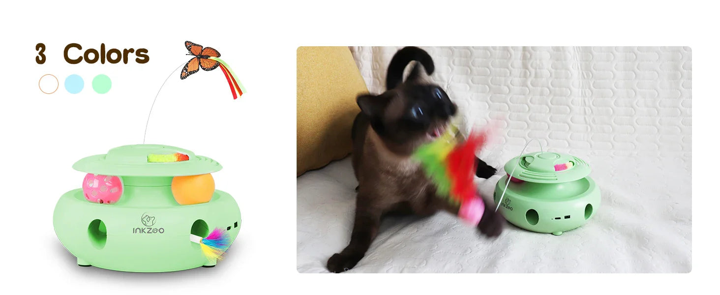 4-in-1 Interactive Cat Toy – USB Rechargeable Whack-a-Mole, Fluttering Butterfly, Track Balls & 6-Hole Mouse Game for Indoor Fun